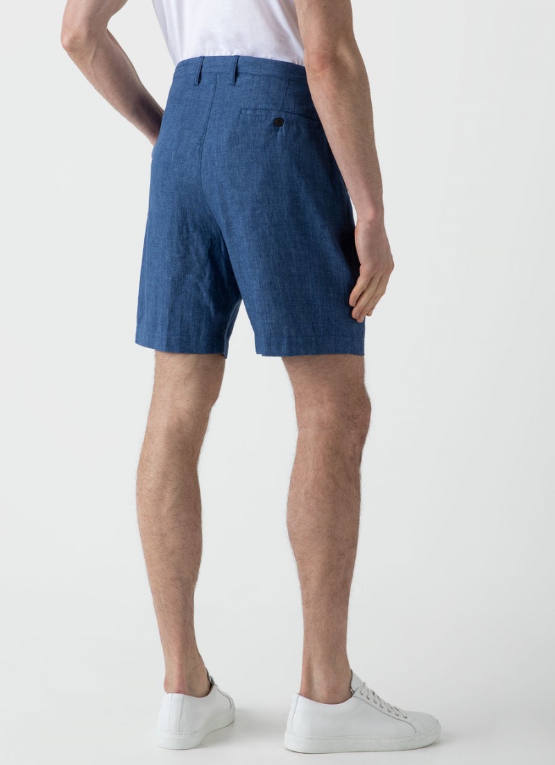 Blue Sunspel Pleated Linen Short | 43018-MQAL | USA