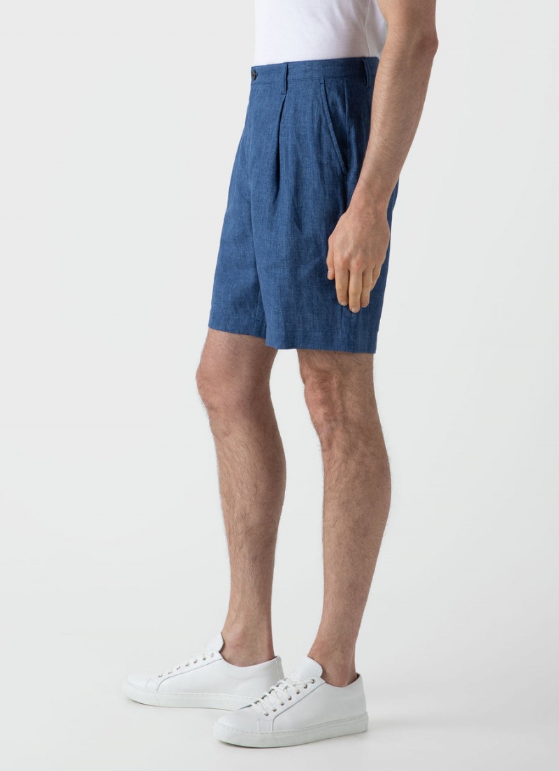 Blue Sunspel Pleated Linen Short | 43018-MQAL | USA