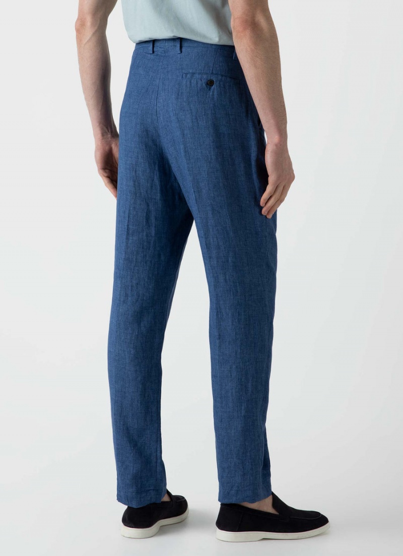 Blue Sunspel Pleated Linen Trouser | 86591-GRNM | USA