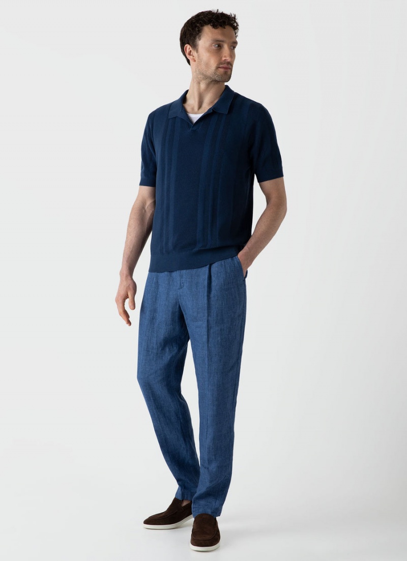 Blue Sunspel Rib Knit Polo Shirt | 78063-ZKRU | USA