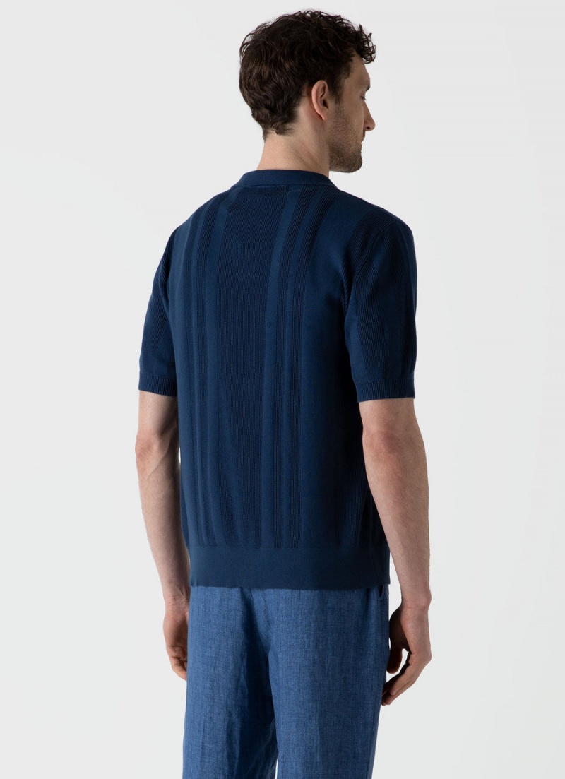 Blue Sunspel Rib Knit Polo Shirt | 78063-ZKRU | USA