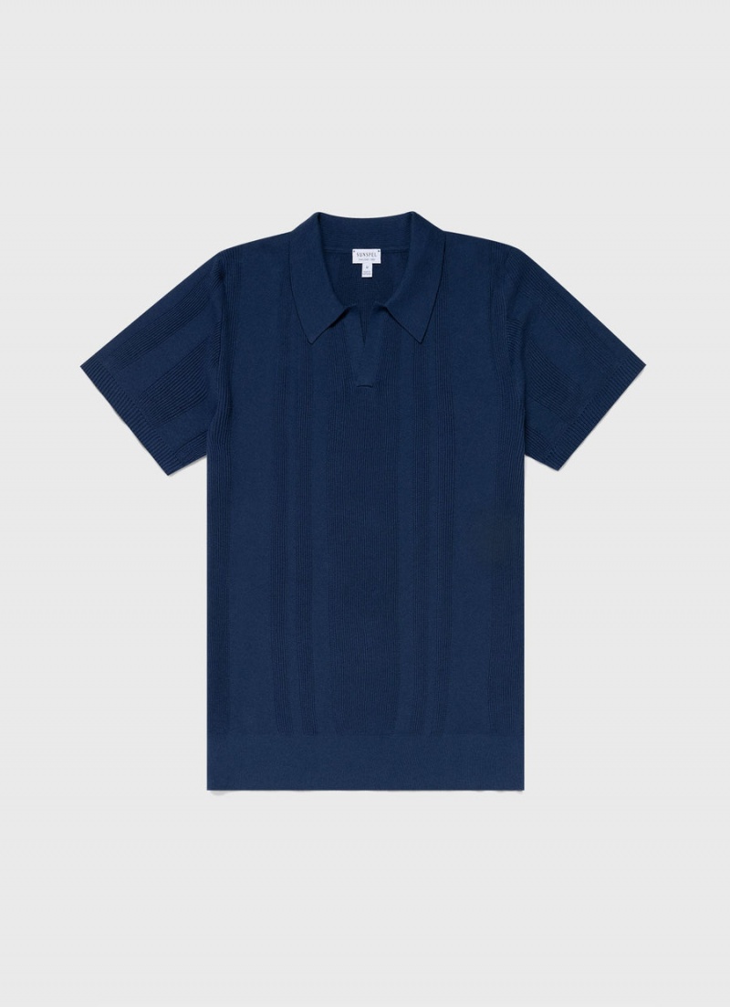 Blue Sunspel Rib Knit Polo Shirt | 78063-ZKRU | USA