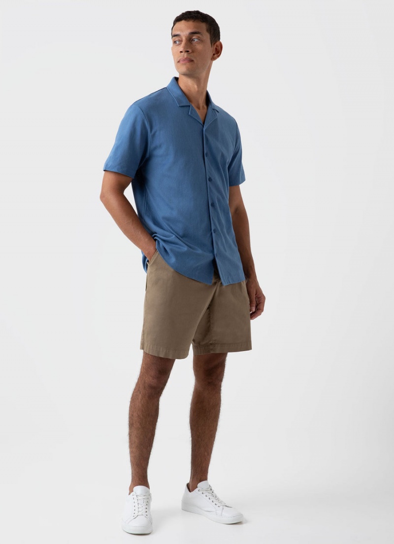 Blue Sunspel Riviera Camp Collar Shirt | 94782-WHMK | USA