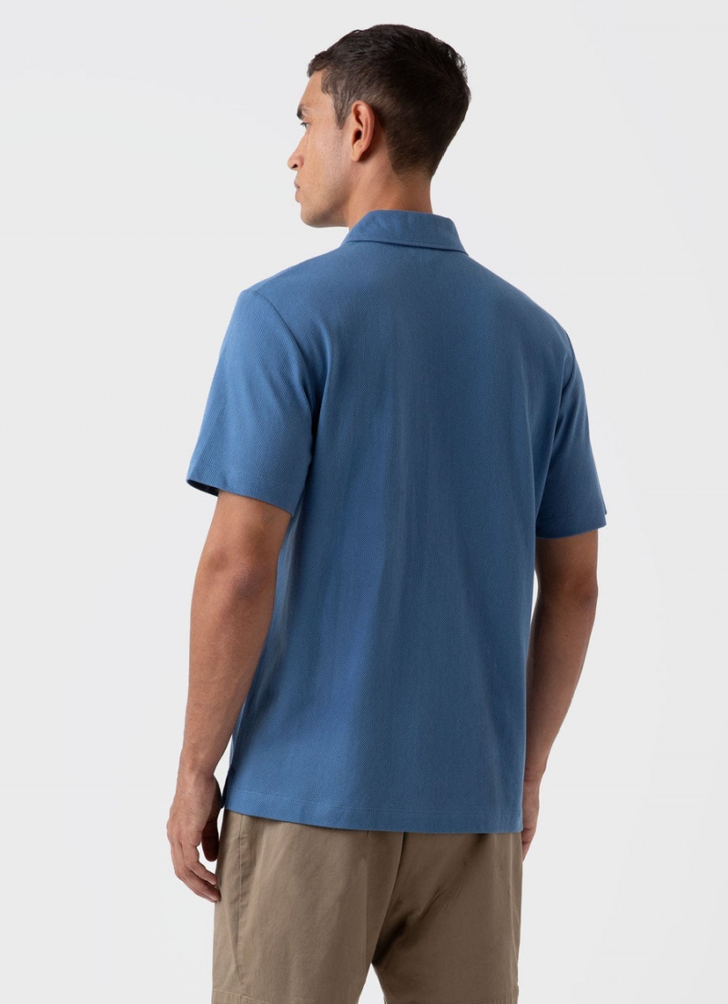 Blue Sunspel Riviera Camp Collar Shirt | 94782-WHMK | USA