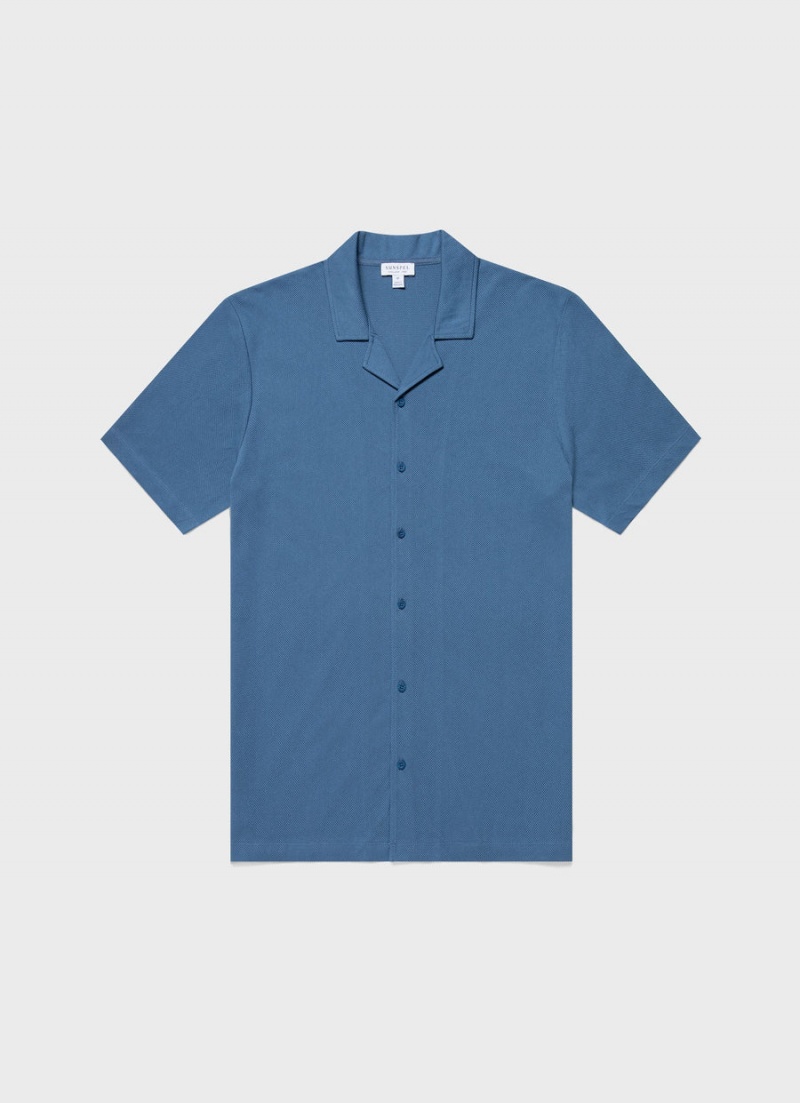 Blue Sunspel Riviera Camp Collar Shirt | 94782-WHMK | USA