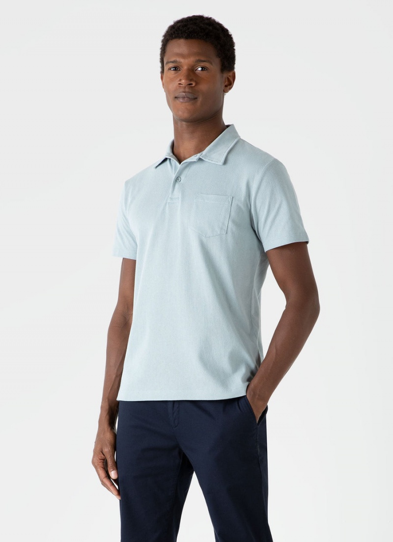 Blue Sunspel Riviera Polo Shirt | 98640-YKXJ | USA