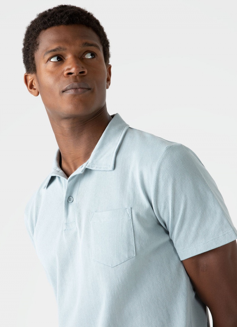 Blue Sunspel Riviera Polo Shirt | 98640-YKXJ | USA