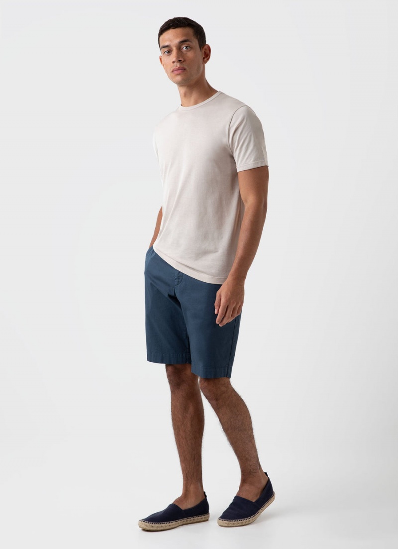 Blue Sunspel Stretch Cotton Twill Chino Shorts | 75849-GYJX | USA