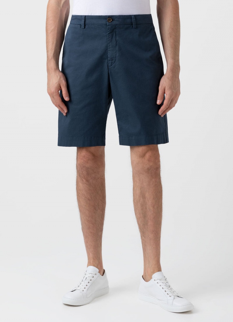 Blue Sunspel Stretch Cotton Twill Chino Shorts | 75849-GYJX | USA