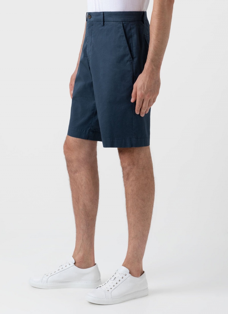 Blue Sunspel Stretch Cotton Twill Chino Shorts | 75849-GYJX | USA