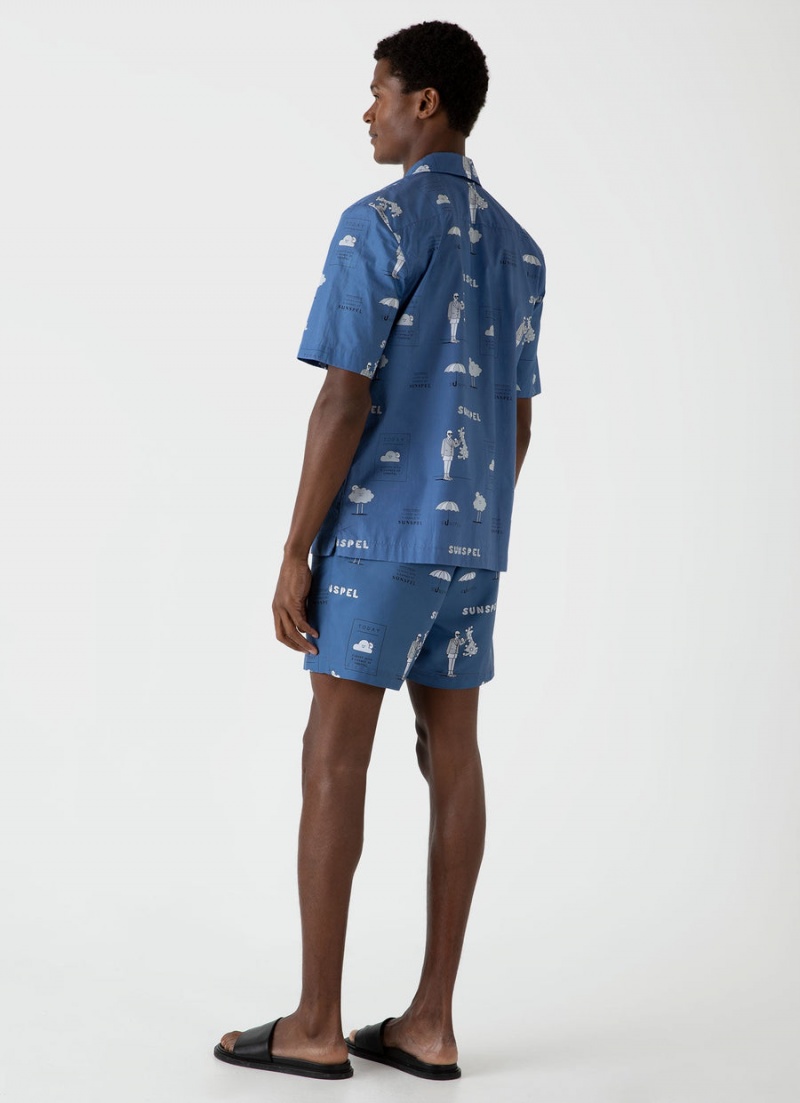 Blue Sunspel Sunspel x Matt Blease Camp Collar Shirt | 70695-DGLT | USA