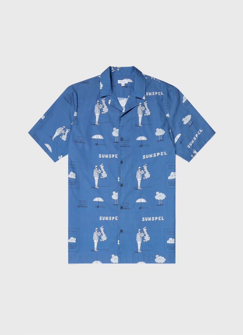 Blue Sunspel Sunspel x Matt Blease Camp Collar Shirt | 70695-DGLT | USA