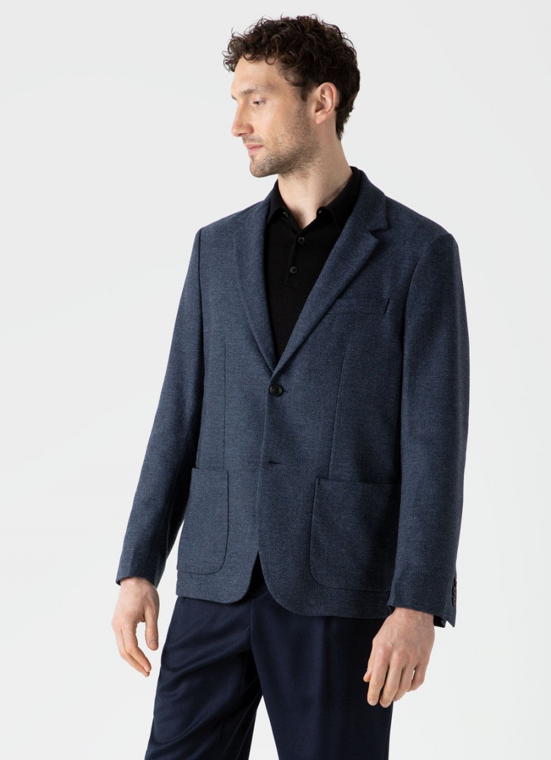 Blue Sunspel Textured Wool Blazer | 93248-SUDL | USA