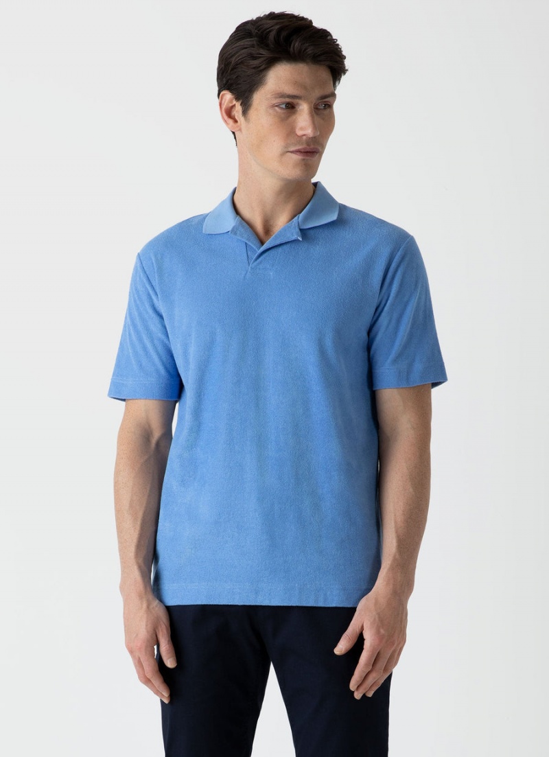 Blue Sunspel Towelling Polo Shirt | 38410-PDMX | USA