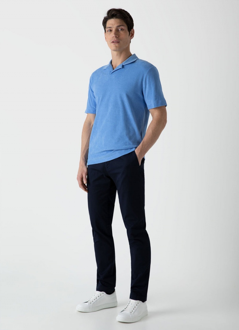 Blue Sunspel Towelling Polo Shirt | 38410-PDMX | USA