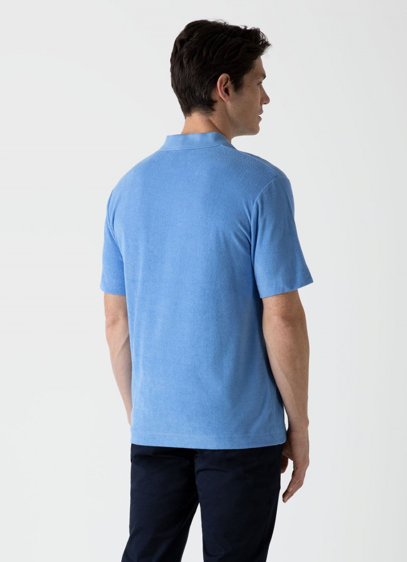 Blue Sunspel Towelling Polo Shirt | 38410-PDMX | USA