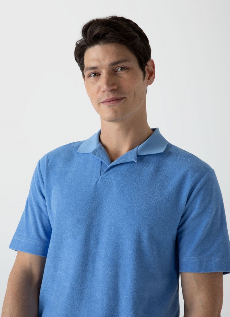 Blue Sunspel Towelling Polo Shirt | 38410-PDMX | USA