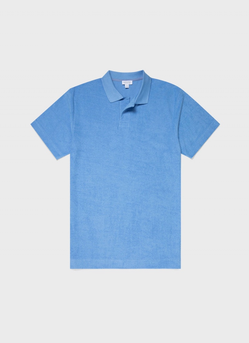 Blue Sunspel Towelling Polo Shirt | 38410-PDMX | USA