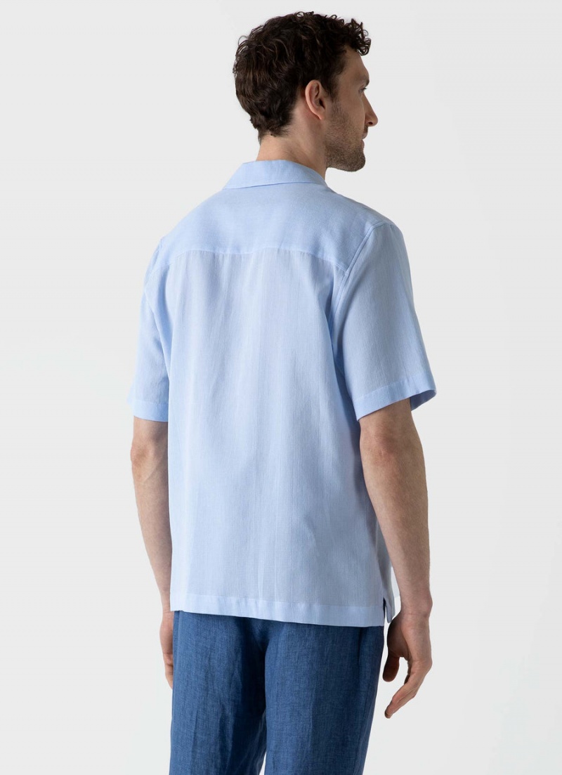 Blue Sunspel Waffle Camp Collar Shirt | 97450-DBTN | USA