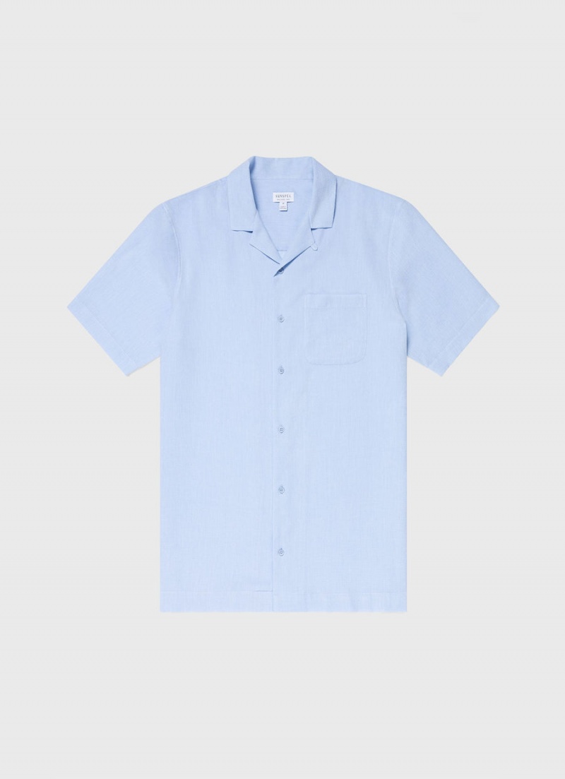 Blue Sunspel Waffle Camp Collar Shirt | 97450-DBTN | USA