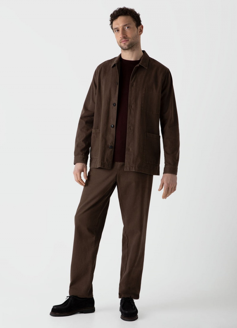 Brown Sunspel Brushed Cotton Chore Trouser | 46938-DHAQ | USA