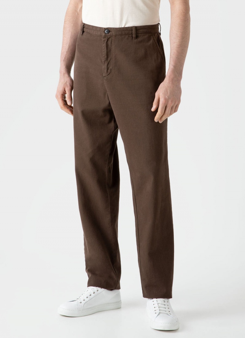 Brown Sunspel Brushed Cotton Chore Trouser | 46938-DHAQ | USA