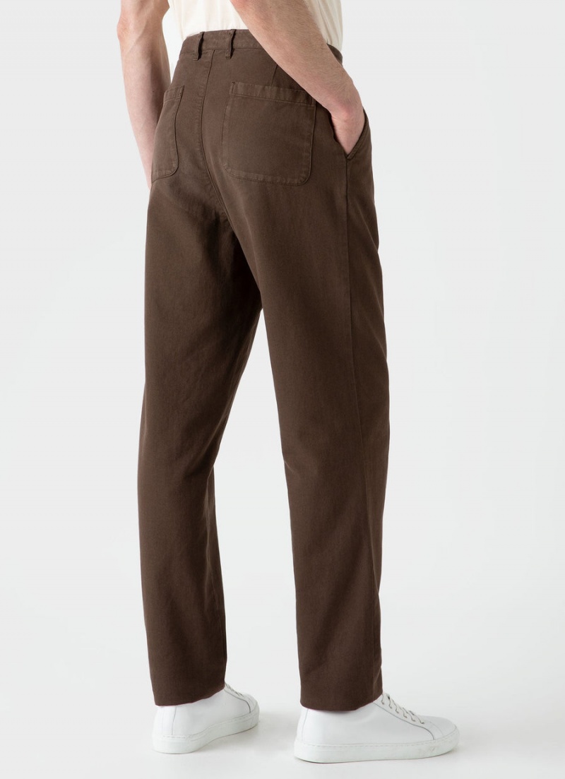 Brown Sunspel Brushed Cotton Chore Trouser | 46938-DHAQ | USA