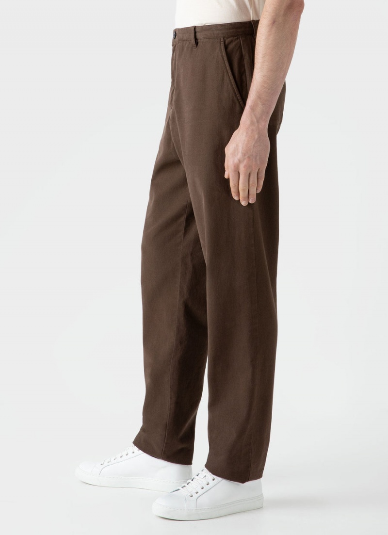 Brown Sunspel Brushed Cotton Chore Trouser | 46938-DHAQ | USA