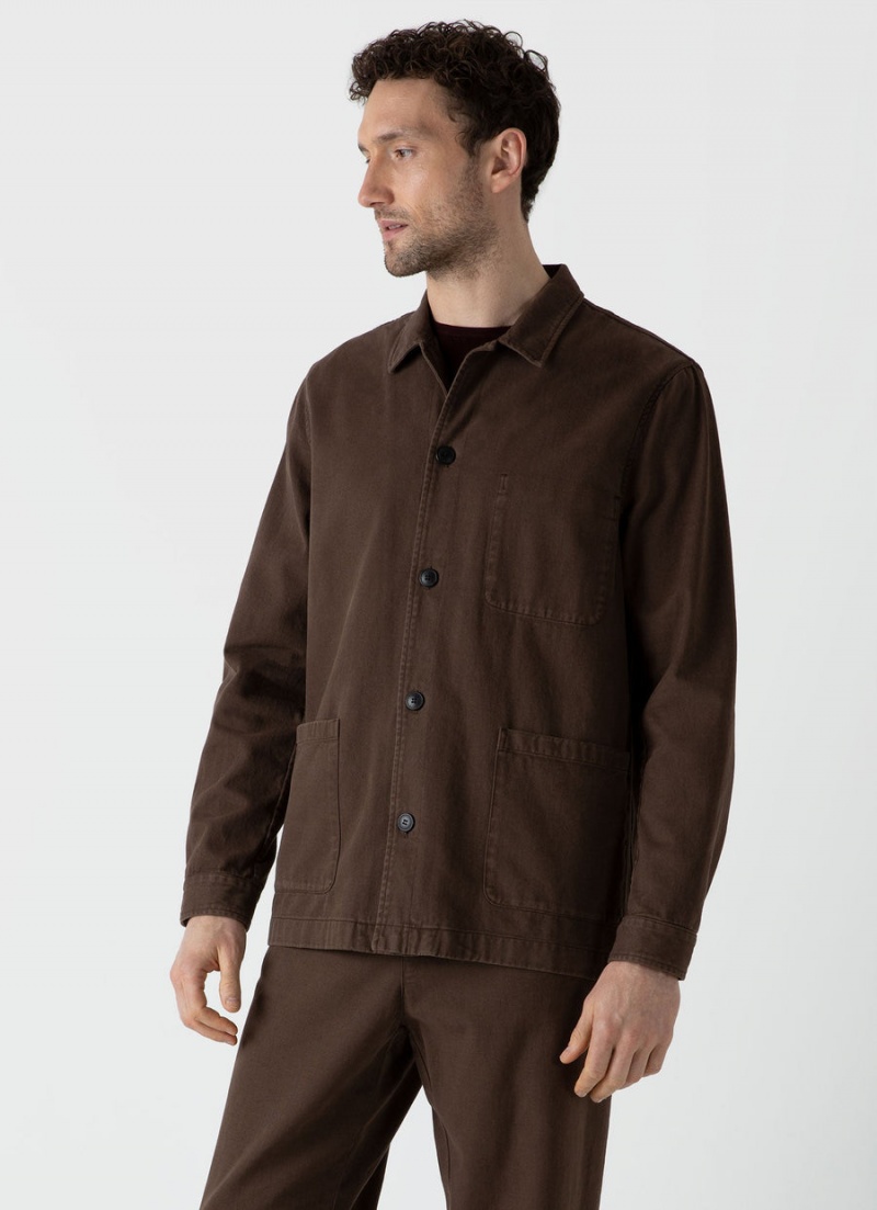 Brown Sunspel Brushed Cotton Twin Pocket Jacket | 03729-UXZG | USA