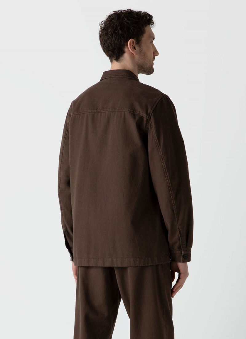 Brown Sunspel Brushed Cotton Twin Pocket Jacket | 03729-UXZG | USA