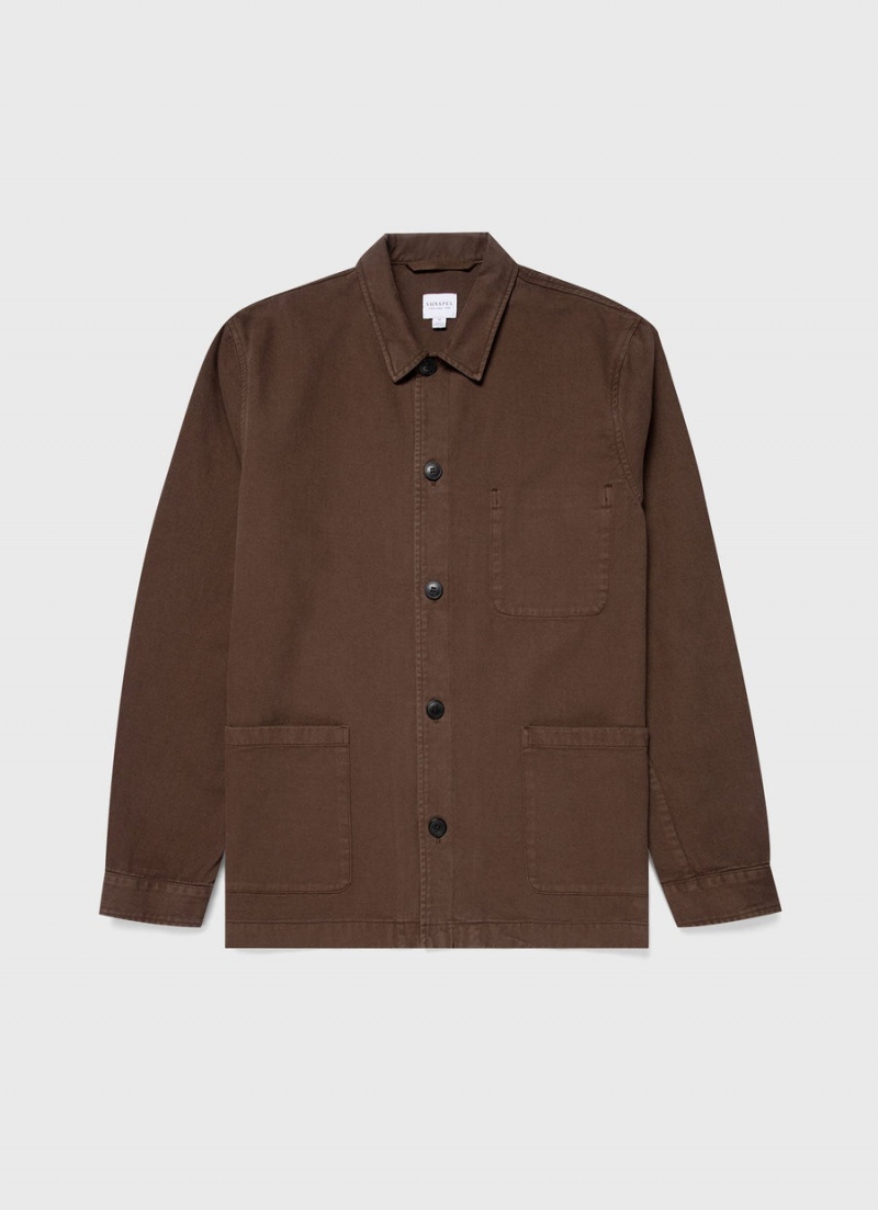 Brown Sunspel Brushed Cotton Twin Pocket Jacket | 03729-UXZG | USA