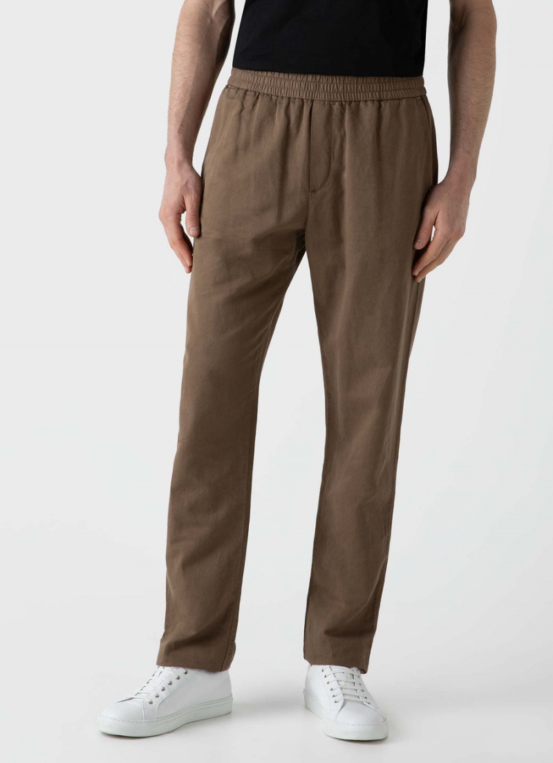 Brown Sunspel Cotton Linen Drawstring Trouser | 10236-DNCG | USA