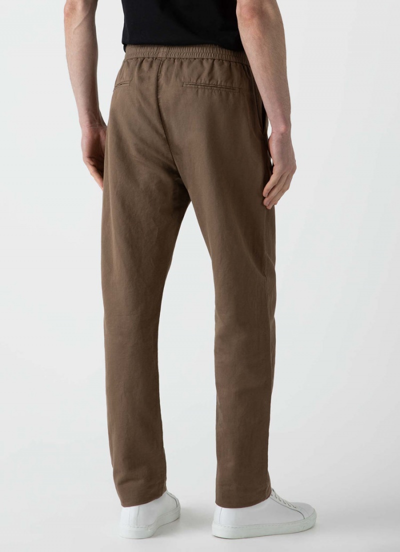 Brown Sunspel Cotton Linen Drawstring Trouser | 10236-DNCG | USA