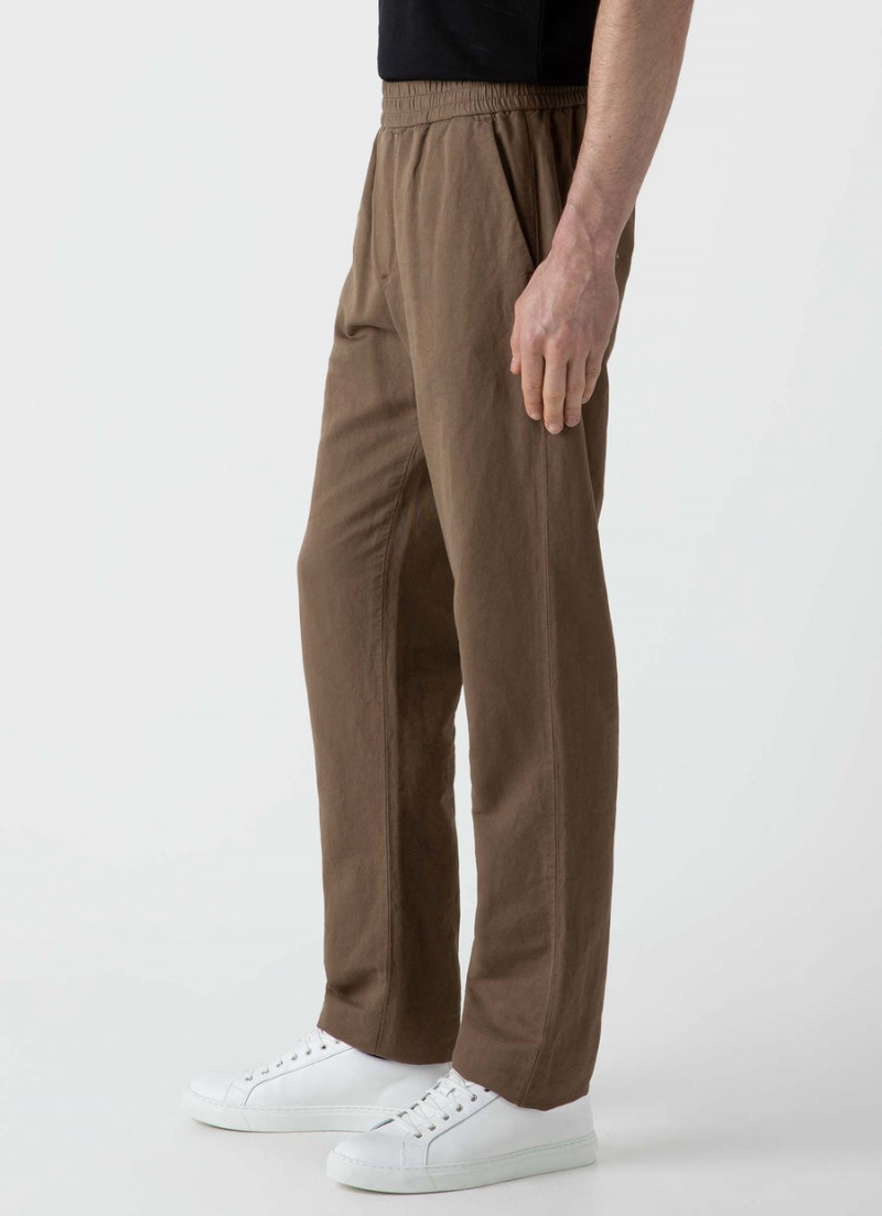 Brown Sunspel Cotton Linen Drawstring Trouser | 10236-DNCG | USA