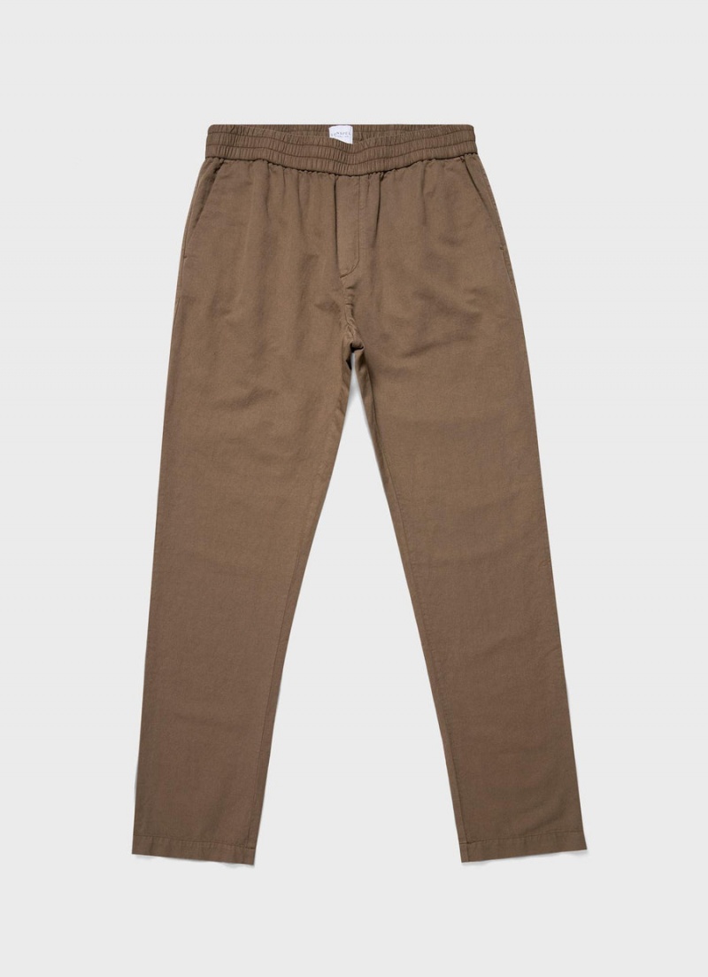 Brown Sunspel Cotton Linen Drawstring Trouser | 10236-DNCG | USA