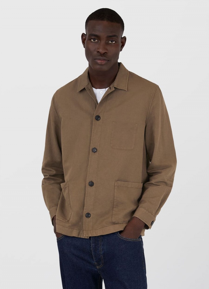 Brown Sunspel Cotton Linen Twin Pocket Jacket | 15240-PCXI | USA