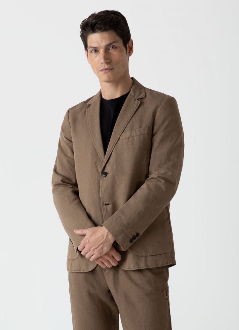 Brown Sunspel Cotton Linen Unstructured Blazer | 38021-FYHP | USA