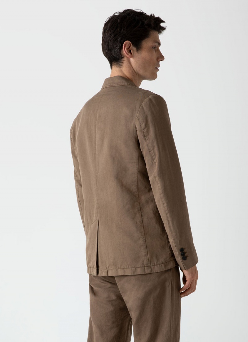 Brown Sunspel Cotton Linen Unstructured Blazer | 38021-FYHP | USA