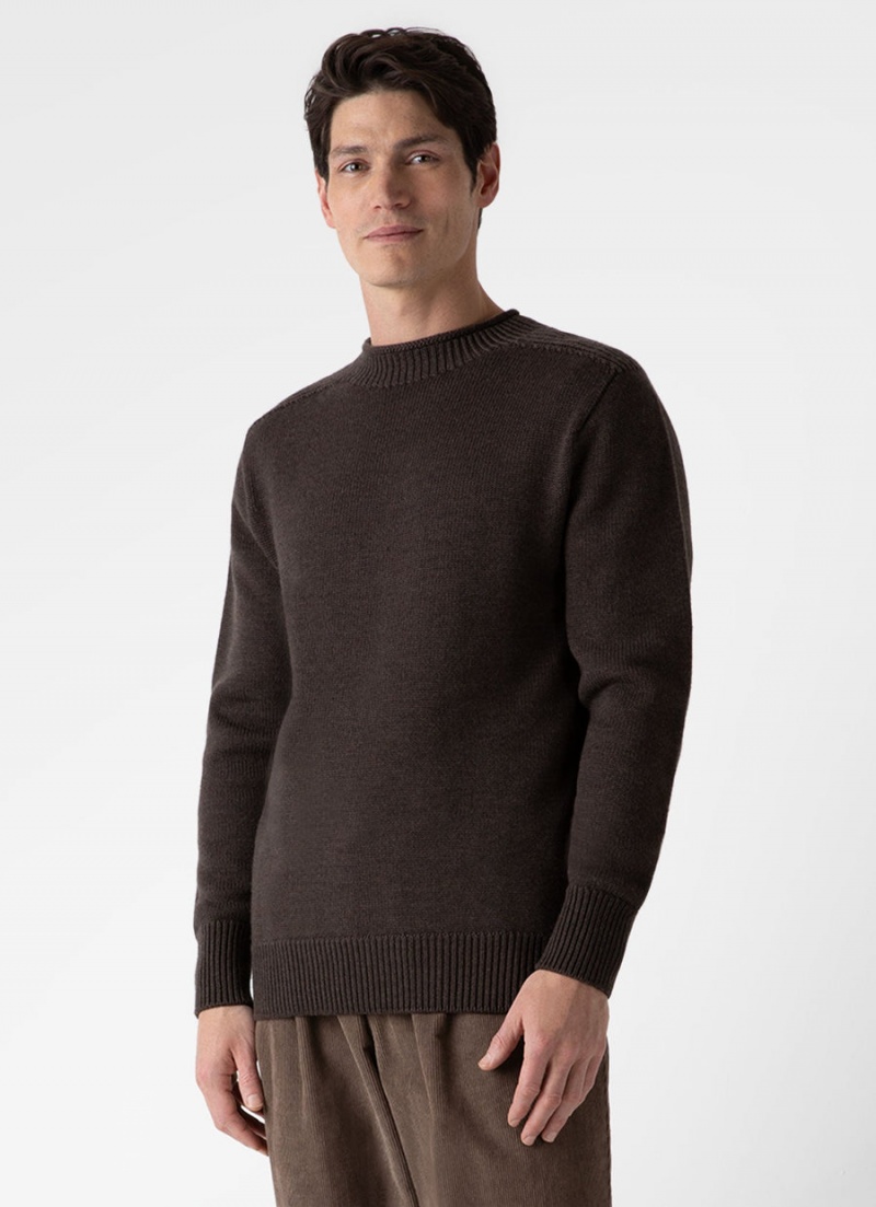 Brown Sunspel English Merino Fisherman Jumper | 85364-JRPT | USA