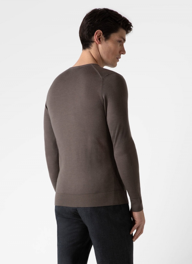 Brown Sunspel Extra‑Fine Merino Crew Neck | 63514-HXUJ | USA