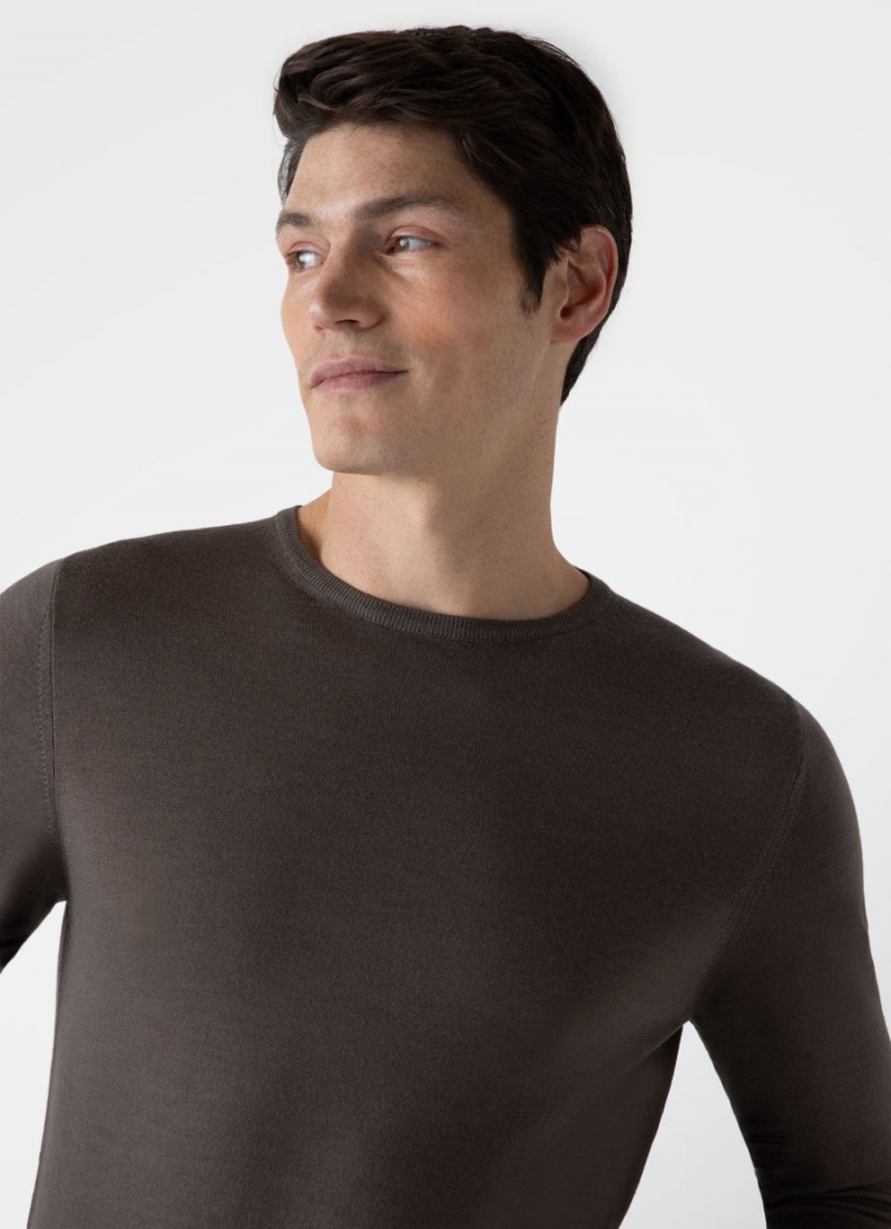 Brown Sunspel Extra‑Fine Merino Crew Neck | 63514-HXUJ | USA