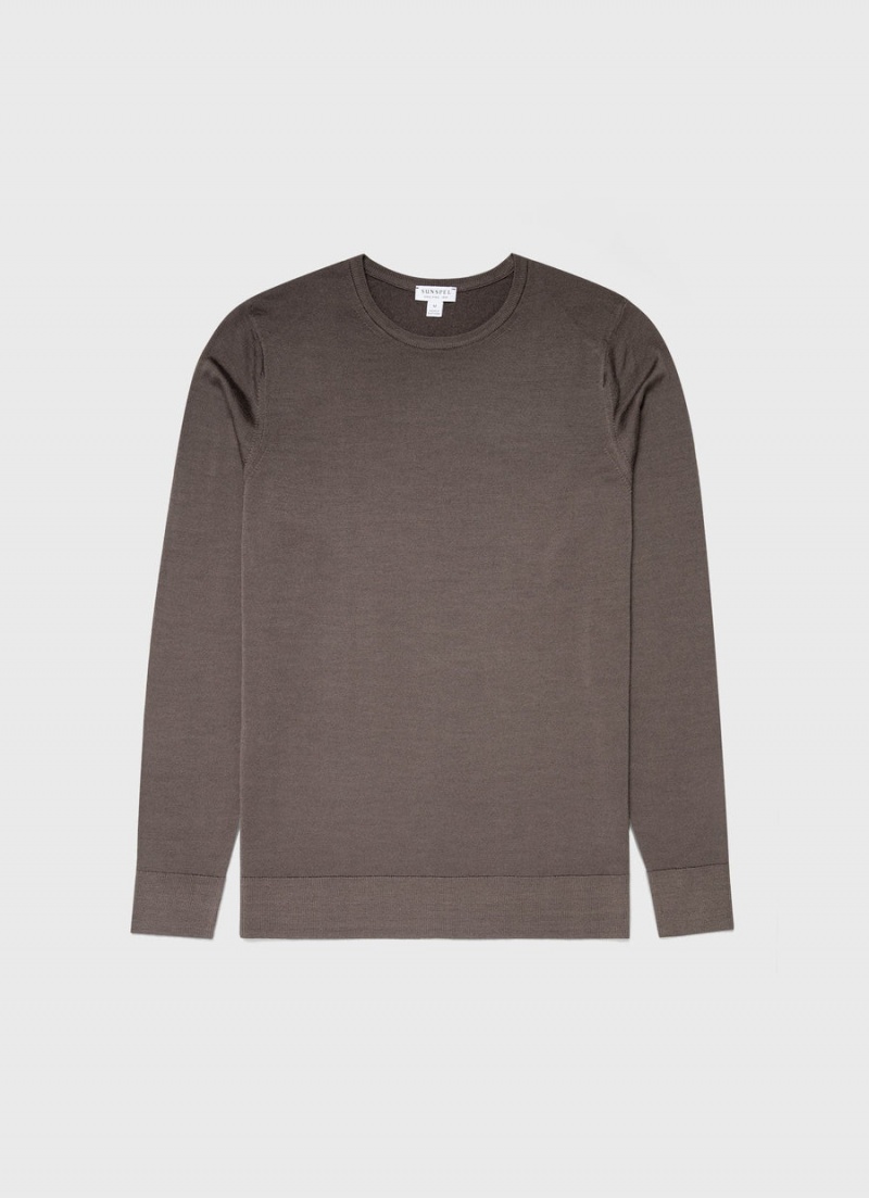 Brown Sunspel Extra‑Fine Merino Crew Neck | 63514-HXUJ | USA