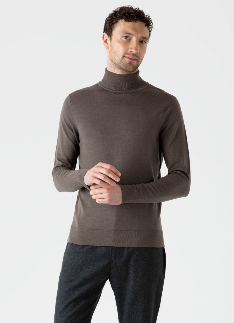 Brown Sunspel Extra‑Fine Merino Roll Neck | 12605-VJKT | USA