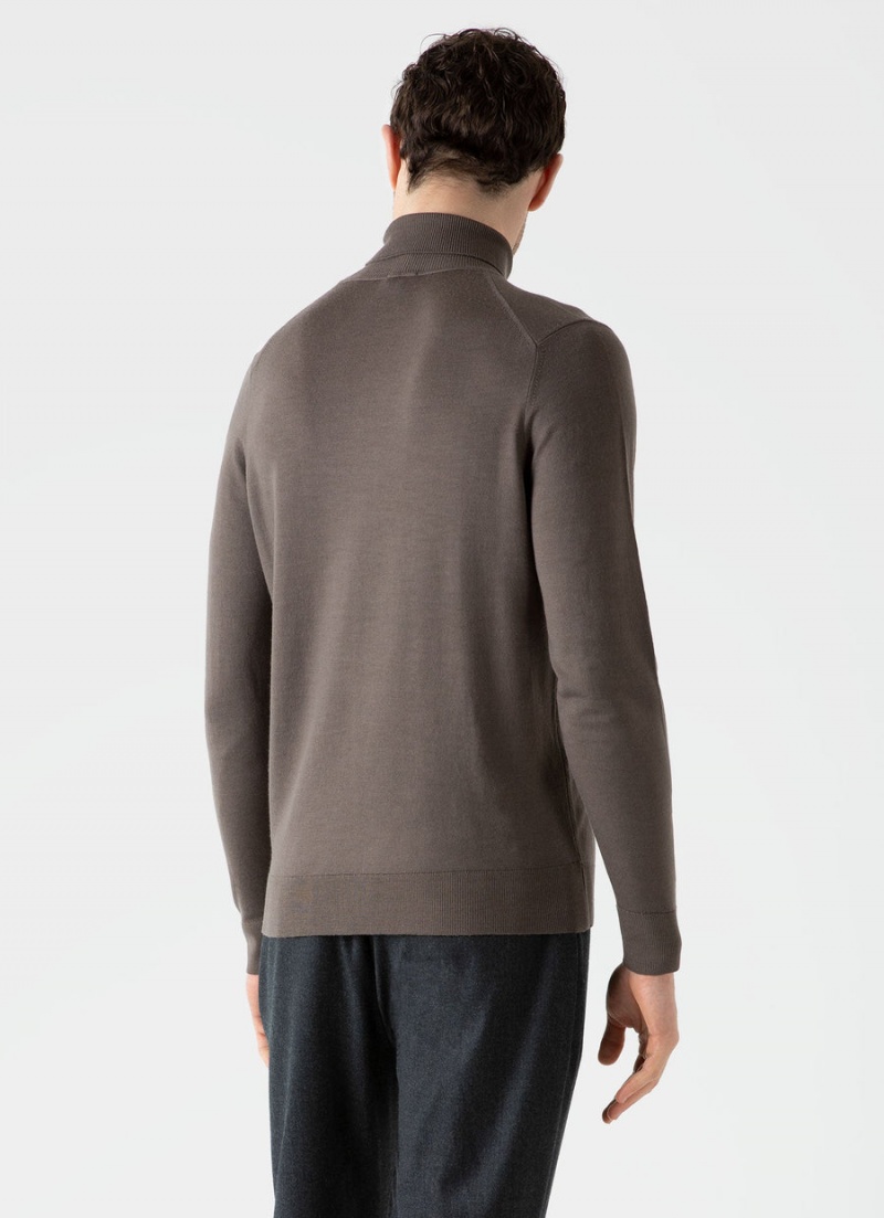 Brown Sunspel Extra‑Fine Merino Roll Neck | 12605-VJKT | USA