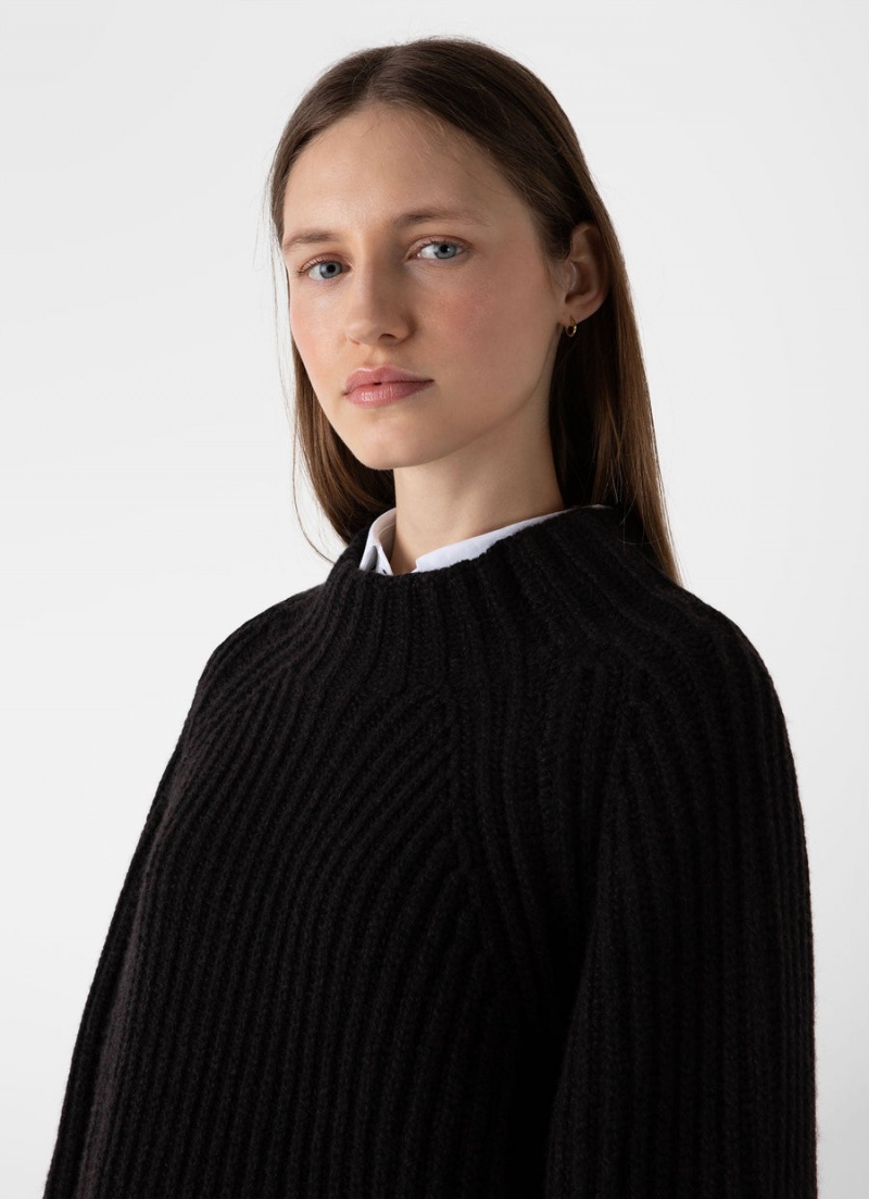 Brown Sunspel Lambswool Chunky Funnel Neck Jumper | 76053-LYKM | USA