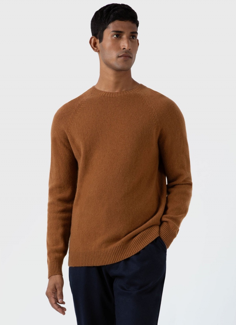 Brown Sunspel Lambswool Crew Neck Jumper | 10268-DXCW | USA