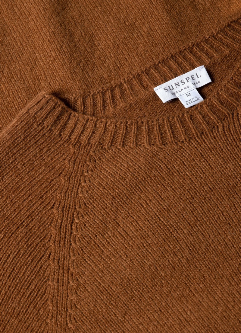 Brown Sunspel Lambswool Crew Neck Jumper | 10268-DXCW | USA