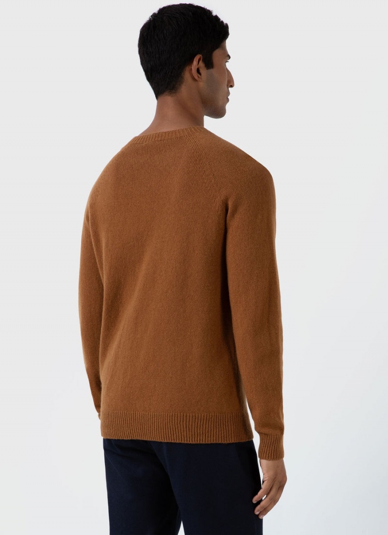 Brown Sunspel Lambswool Crew Neck Jumper | 10268-DXCW | USA