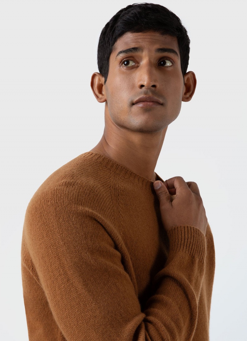 Brown Sunspel Lambswool Crew Neck Jumper | 10268-DXCW | USA