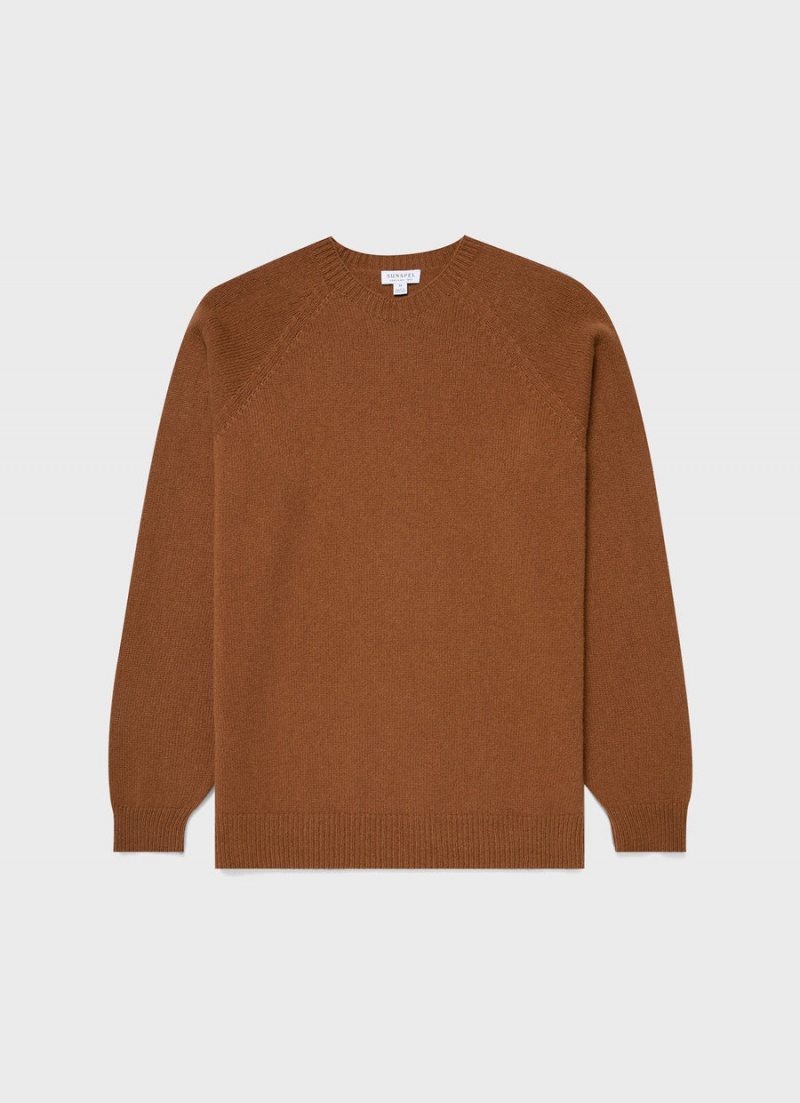 Brown Sunspel Lambswool Crew Neck Jumper | 10268-DXCW | USA